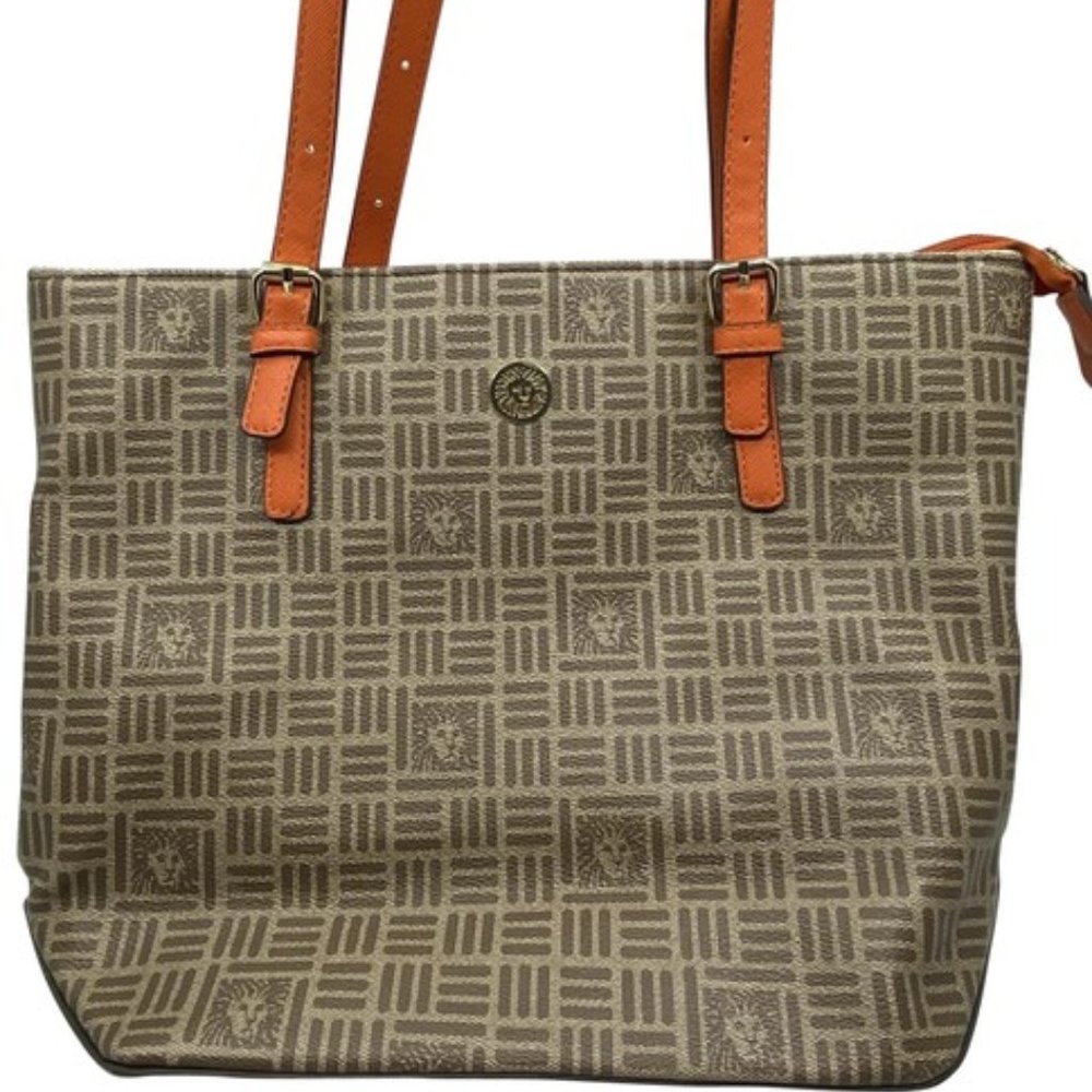 Ann Klein Tan/Orange Large Shopping Tote - Picture 1 of 10